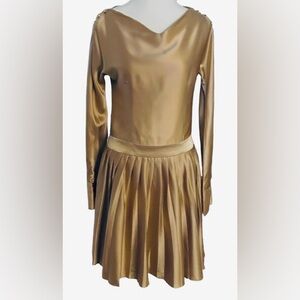 NEW 100% SILK B. Encore Dress Metallic Gold Fabric Cocktail Pleated Small